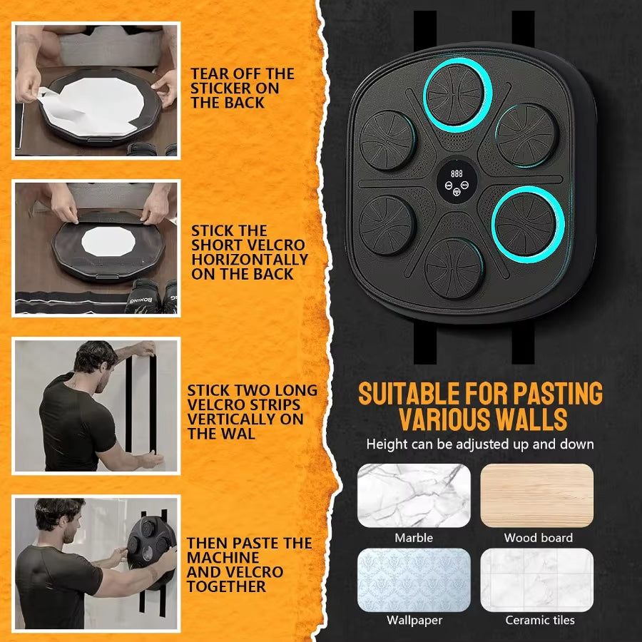 Wallmounted Smart Music Boxing Trainer with Electronic Punching Target and Gloves for Home Indoor and Gym Use Interactive Worko