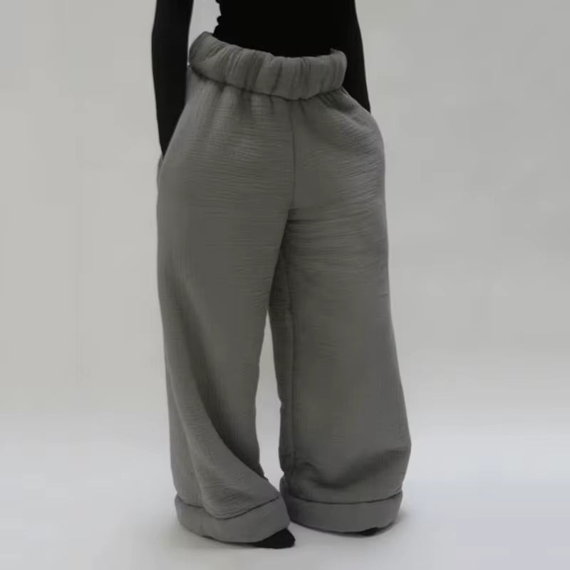 Women'S Warm Woolen Wide Leg Pants Casual Loose Street Fashion Autumn Winter New Products