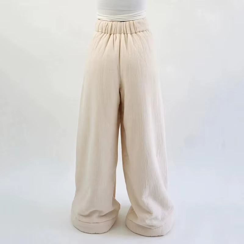 Women'S Warm Woolen Wide Leg Pants Casual Loose Street Fashion Autumn Winter New Products